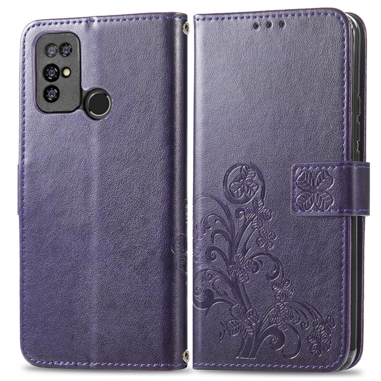 For  Doogee X96 Pro Four-leaf Clasp Embossed Buckle Mobile Phone Protection Leather Case with Lanyard & Card Slot & Wallet & Bracket Function(Purple) - More Brand by PMC Jewellery | Online Shopping South Africa | PMC Jewellery | Buy Now Pay Later Mobicred