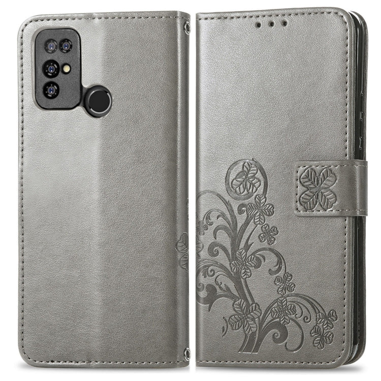 For  Doogee X96 Pro Four-leaf Clasp Embossed Buckle Mobile Phone Protection Leather Case with Lanyard & Card Slot & Wallet & Bracket Function(Gray) - More Brand by PMC Jewellery | Online Shopping South Africa | PMC Jewellery | Buy Now Pay Later Mobicred