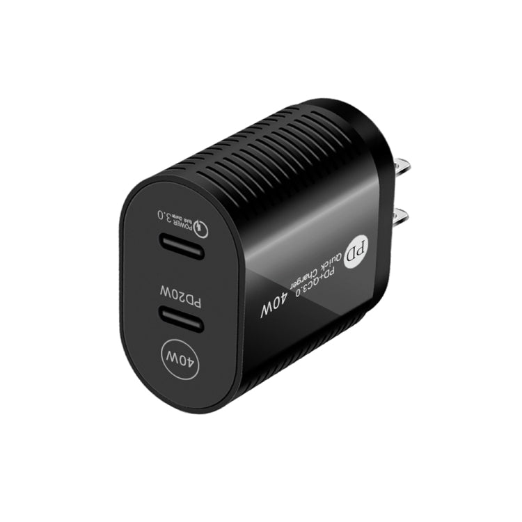 40W Dual Port PD / Type-C Fast Charger for iPhone / iPad Series, US Plug(Black) - USB Charger by PMC Jewellery | Online Shopping South Africa | PMC Jewellery | Buy Now Pay Later Mobicred