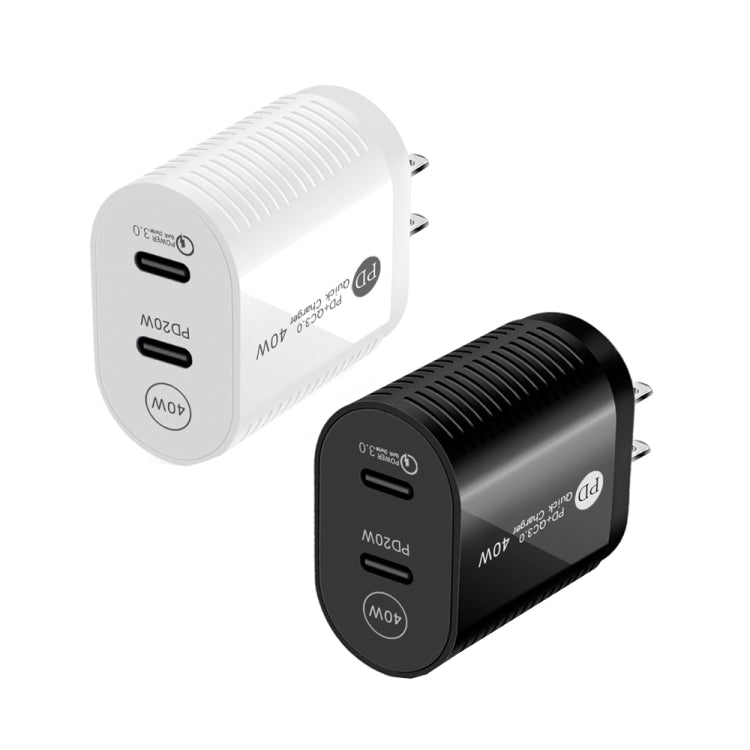 40W Dual Port PD / Type-C Fast Charger for iPhone / iPad Series, US Plug(Black) - USB Charger by PMC Jewellery | Online Shopping South Africa | PMC Jewellery | Buy Now Pay Later Mobicred