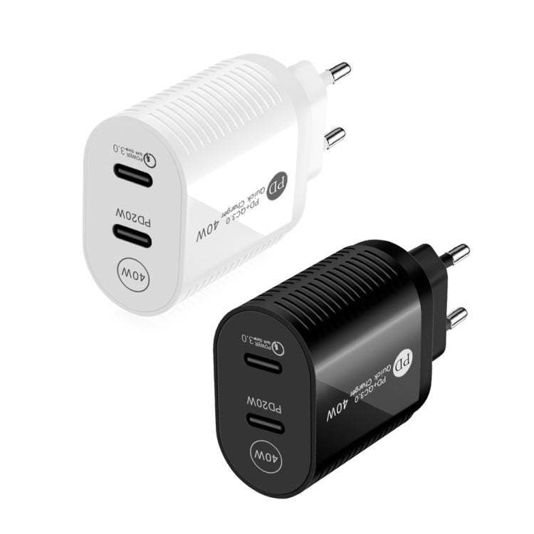 40W Dual Port PD / Type-C Fast Charger for iPhone / iPad Series, EU Plug(White) - USB Charger by PMC Jewellery | Online Shopping South Africa | PMC Jewellery | Buy Now Pay Later Mobicred