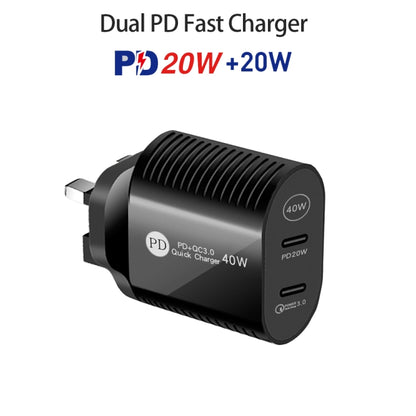 40W Dual Port PD / Type-C Fast Charger for iPhone / iPad Series, UK Plug(Black) - USB Charger by PMC Jewellery | Online Shopping South Africa | PMC Jewellery | Buy Now Pay Later Mobicred