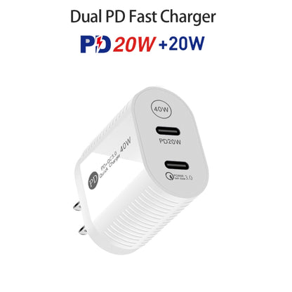 40W Dual Port PD / Type-C Fast Charger with Type-C to 8 Pin Data Cable, US Plug(White) - USB Charger by PMC Jewellery | Online Shopping South Africa | PMC Jewellery | Buy Now Pay Later Mobicred