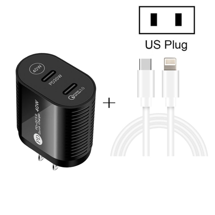 40W Dual Port PD / Type-C Fast Charger with Type-C to 8 Pin Data Cable, US Plug(White) - USB Charger by PMC Jewellery | Online Shopping South Africa | PMC Jewellery | Buy Now Pay Later Mobicred