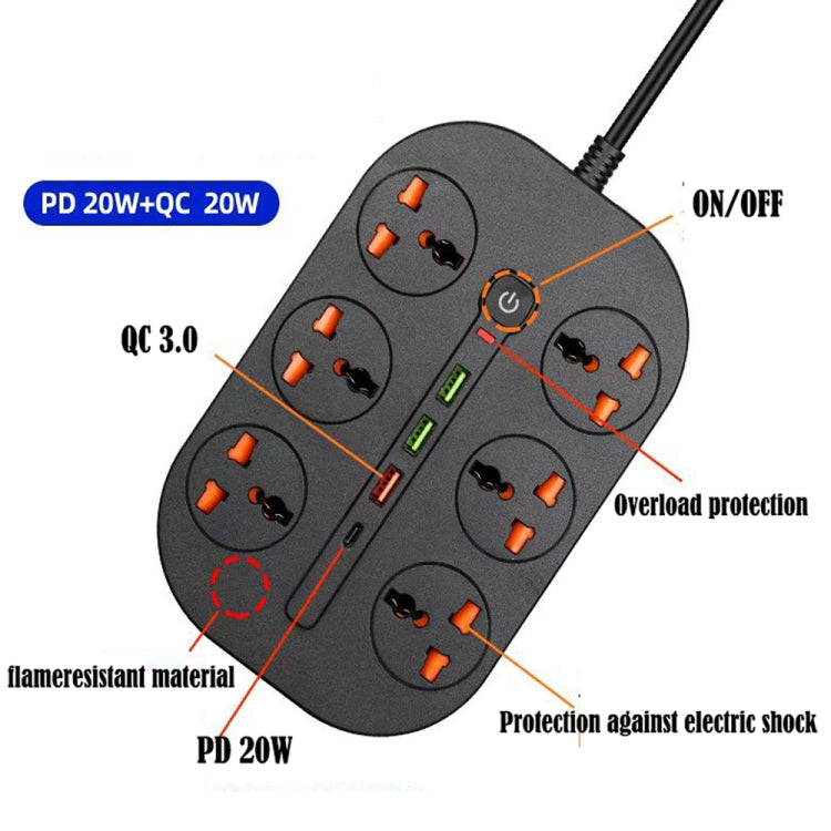 T21 PD3.0 + QC3.0 Multi Hole Row Plug 3000W High Power Socket, US Plug(Black) - Extension Socket by PMC Jewellery | Online Shopping South Africa | PMC Jewellery | Buy Now Pay Later Mobicred