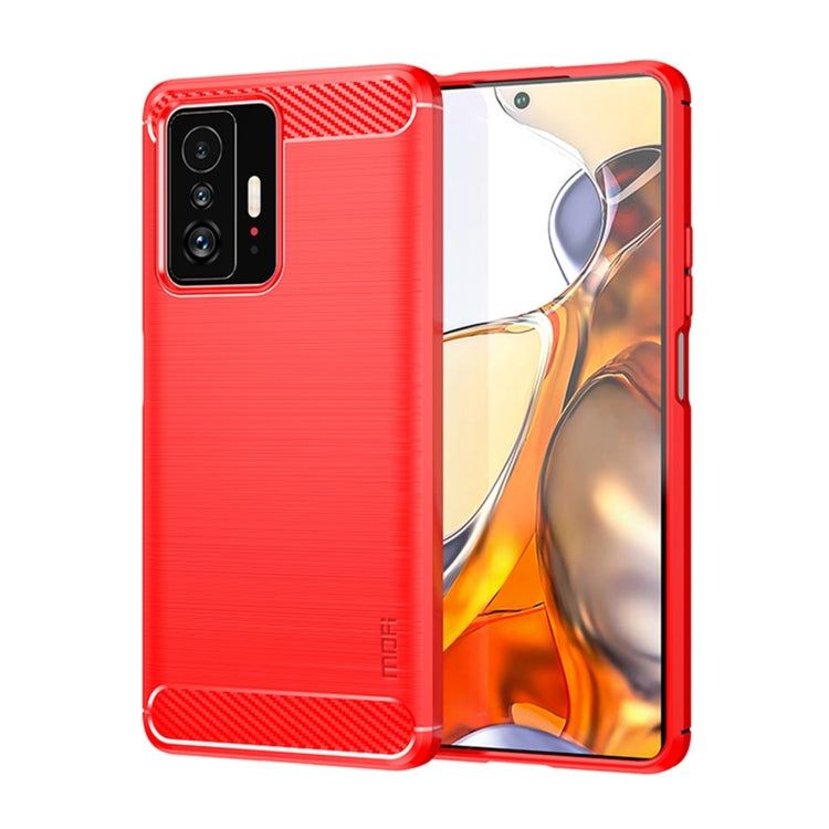 For Xiaomi Mi 11T / 11T Pro MOFI Gentleness Series Brushed Texture Carbon Fiber Soft TPU Phone Case(Red) - Xiaomi Cases by MOFI | Online Shopping South Africa | PMC Jewellery