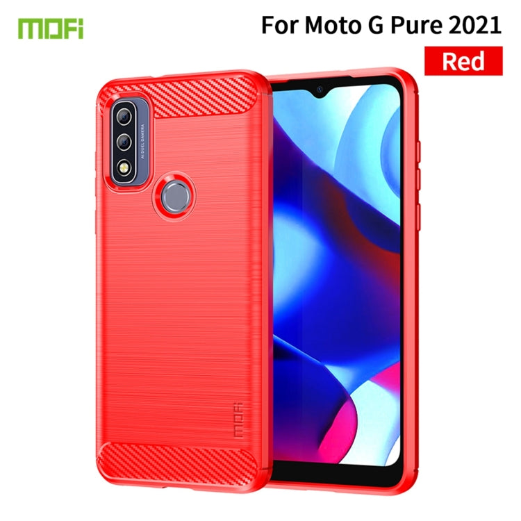 For Motorola Moto G Pure 2021 MOFI Gentleness Series Brushed Texture Carbon Fiber Soft TPU Case(Red) - Motorola Cases by MOFI | Online Shopping South Africa | PMC Jewellery