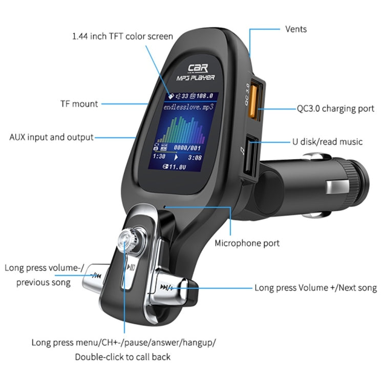 BT28 Car Color Screen Bluetooth MP3 Player AUX FM Transmitter QC3.0 - Bluetooth Car Kits by PMC Jewellery | Online Shopping South Africa | PMC Jewellery | Buy Now Pay Later Mobicred