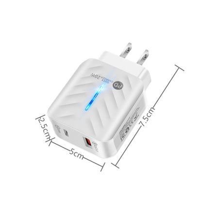 PD03 20W Type-C + QC3.0 USB Charger with Indicator Light, US Plug(White) - USB Charger by PMC Jewellery | Online Shopping South Africa | PMC Jewellery | Buy Now Pay Later Mobicred