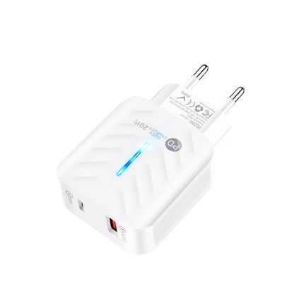 PD03 20W Type-C + QC3.0 USB Charger with Indicator Light, EU Plug(White) - USB Charger by PMC Jewellery | Online Shopping South Africa | PMC Jewellery | Buy Now Pay Later Mobicred