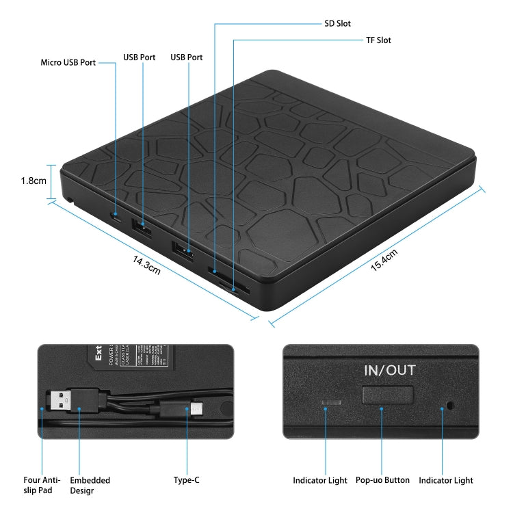 Multi-Functional External DVD Drive USB3.0 CD DVD +/-RW Burner with SD Slot - Rewritable Drive by PMC Jewellery | Online Shopping South Africa | PMC Jewellery | Buy Now Pay Later Mobicred