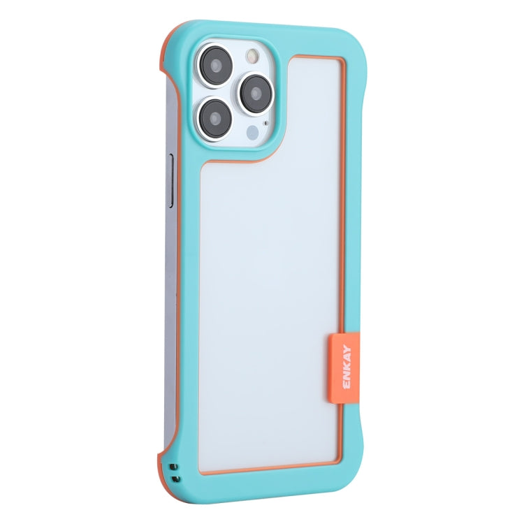 For iPhone 13 Pro Max ENKAY Frameless Hollow PC Case + Glass Film (Blue) - iPhone 13 Pro Max Cases by ENKAY | Online Shopping South Africa | PMC Jewellery | Buy Now Pay Later Mobicred