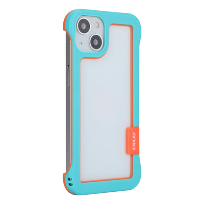 For iPhone 13 ENKAY Frameless Hollow PC Case + Glass Film(Blue) - iPhone 13 Cases by ENKAY | Online Shopping South Africa | PMC Jewellery | Buy Now Pay Later Mobicred