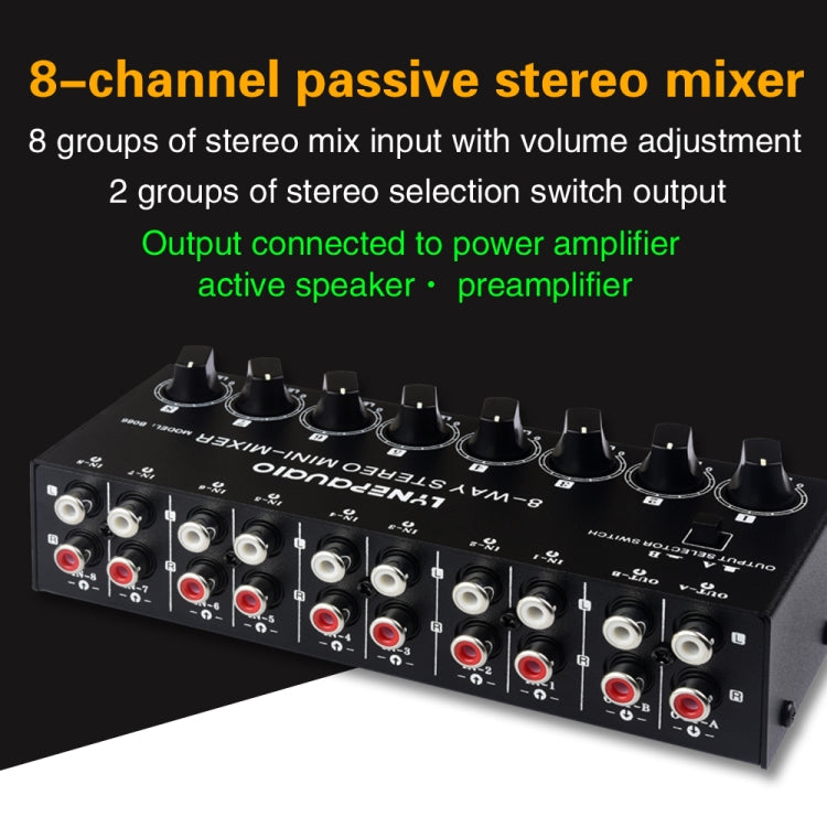 B066 Mini Stereo 8 Channel RCA Non Source Sound Passive Mixer, No Power Supply -  by PMC Jewellery | Online Shopping South Africa | PMC Jewellery | Buy Now Pay Later Mobicred