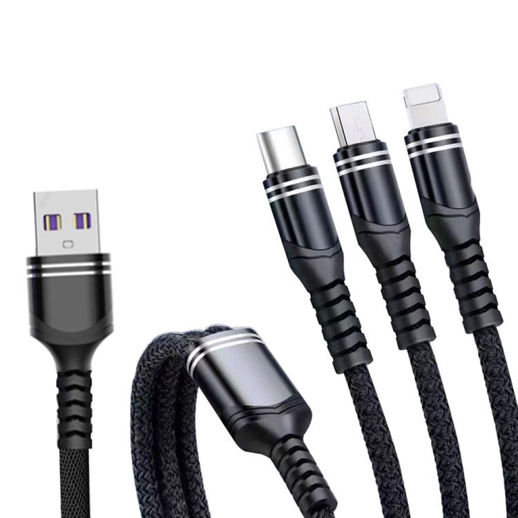 XJ-78 66W 6A 3 in 1 USB to 8 Pin + Type-C + Micro USB Super Flash Charging Cable, Length: 1.2m(Black) - Multifunction Cable by PMC Jewellery | Online Shopping South Africa | PMC Jewellery | Buy Now Pay Later Mobicred