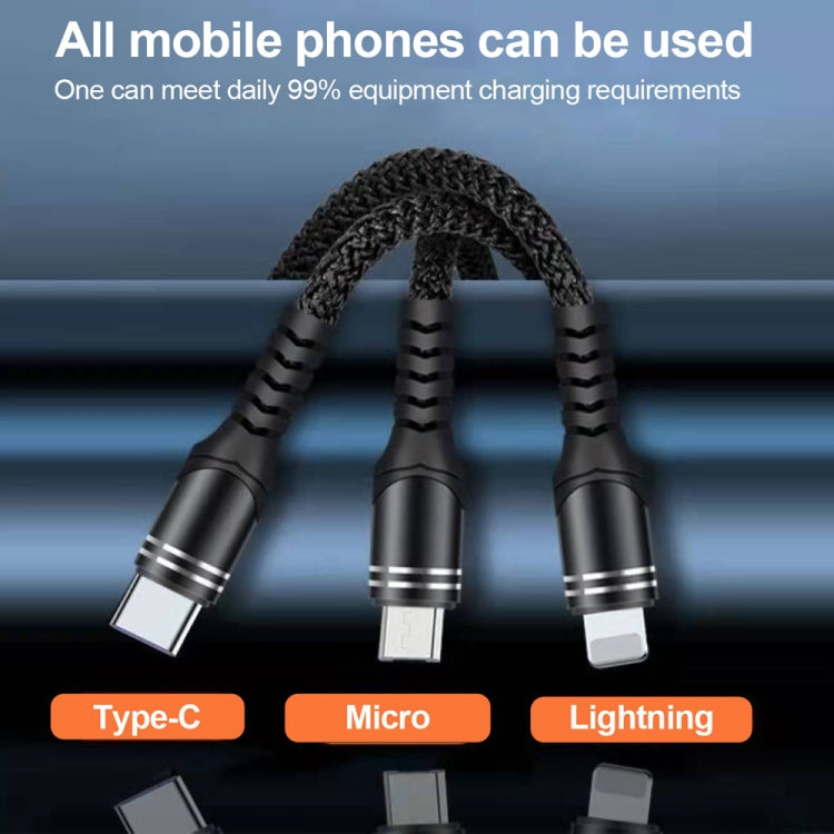 XJ-78 66W 6A 3 in 1 USB to 8 Pin + Type-C + Micro USB Super Flash Charging Cable, Length: 1.2m(Black) - Multifunction Cable by PMC Jewellery | Online Shopping South Africa | PMC Jewellery | Buy Now Pay Later Mobicred