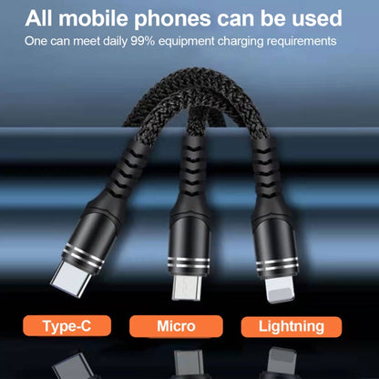 XJ-78 66W 6A 3 in 1 USB to 8 Pin + Type-C + Micro USB Super Flash Charging Cable, Length: 1.2m(Colour) - Multifunction Cable by PMC Jewellery | Online Shopping South Africa | PMC Jewellery | Buy Now Pay Later Mobicred