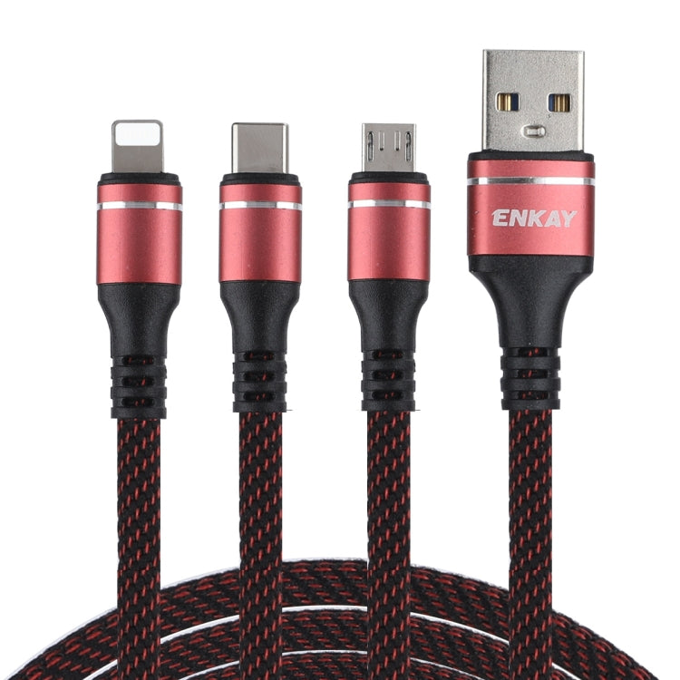 ENKAY ENK-CB121 1.5m 3 in 1 USB 3.0 to Type-C / 8 Pin / Micro USB 5A Fast Charging Cable(Black+Red) - Multifunction Cable by ENKAY | Online Shopping South Africa | PMC Jewellery | Buy Now Pay Later Mobicred