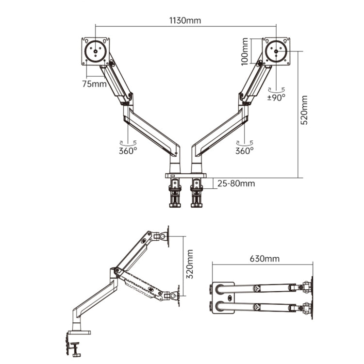 NORTH BAYOU NB G32 Aluminum Alloy Dual Monitor Mount Gas Spring Arm Full Motion Holder for 22- 32 inch LCD LED - TV Brackets & Mounts by PMC Jewellery | Online Shopping South Africa | PMC Jewellery | Buy Now Pay Later Mobicred