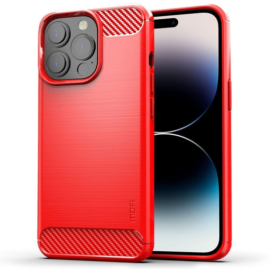 For iPhone 14 Pro MOFI Gentleness Brushed Texture Carbon Fiber TPU Phone Case (Red) - iPhone 14 Pro Cases by MOFI | Online Shopping South Africa | PMC Jewellery