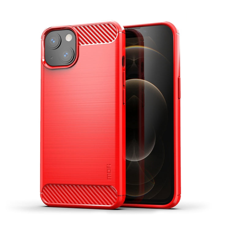 For iPhone 14 Plus MOFI Gentleness Brushed Texture Carbon Fiber TPU Phone Case  (Red) - iPhone 14 Plus Cases by MOFI | Online Shopping South Africa | PMC Jewellery