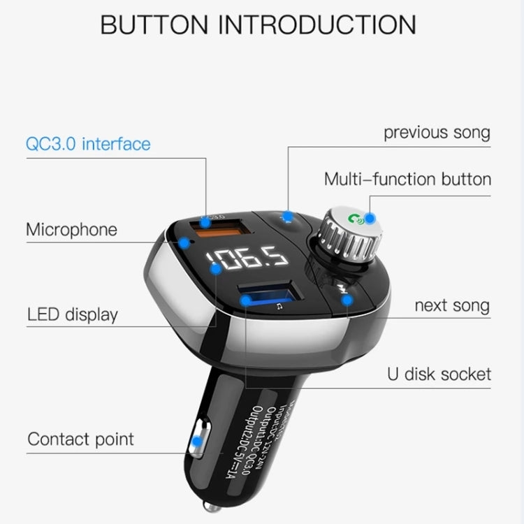 T62 Dual USB QC 3.0 Fast  Charger Bluetooth 5.0 Adapter MP3 Player Handsfree Car Kit FM Transmitter - Bluetooth Car Kits by PMC Jewellery | Online Shopping South Africa | PMC Jewellery | Buy Now Pay Later Mobicred