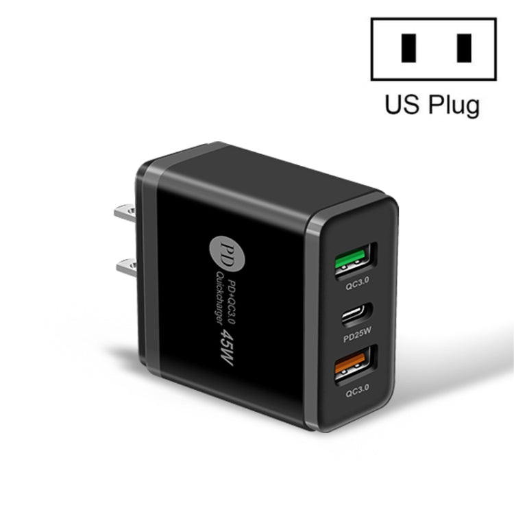 45W PD3.0 + 2 x QC3.0 USB Multi Port Quick Charger, US Plug(Black) - USB Charger by PMC Jewellery | Online Shopping South Africa | PMC Jewellery | Buy Now Pay Later Mobicred