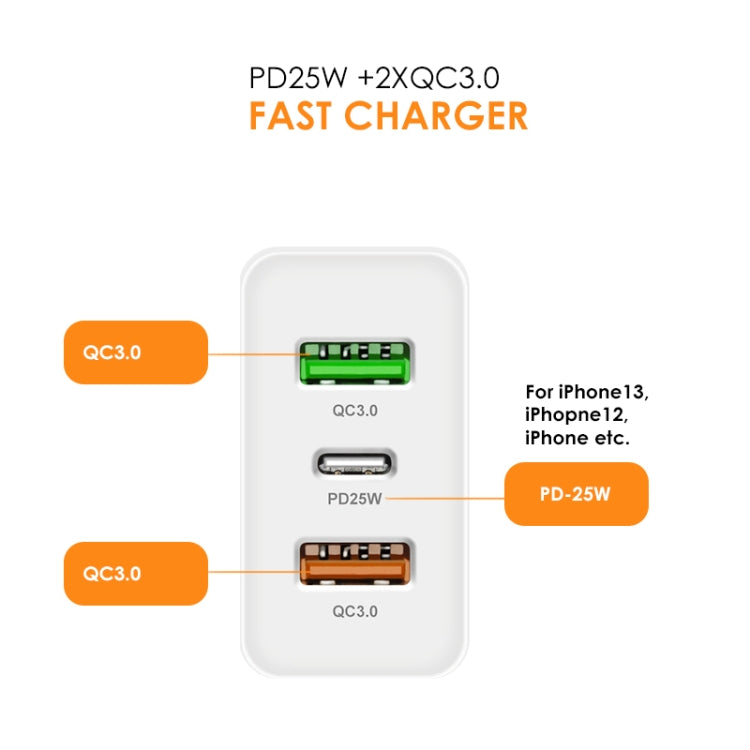 45W PD3.0 + 2 x QC3.0 USB Multi Port Charger with Type-C to 8 Pin Cable, US Plug(White) - USB Charger by PMC Jewellery | Online Shopping South Africa | PMC Jewellery | Buy Now Pay Later Mobicred