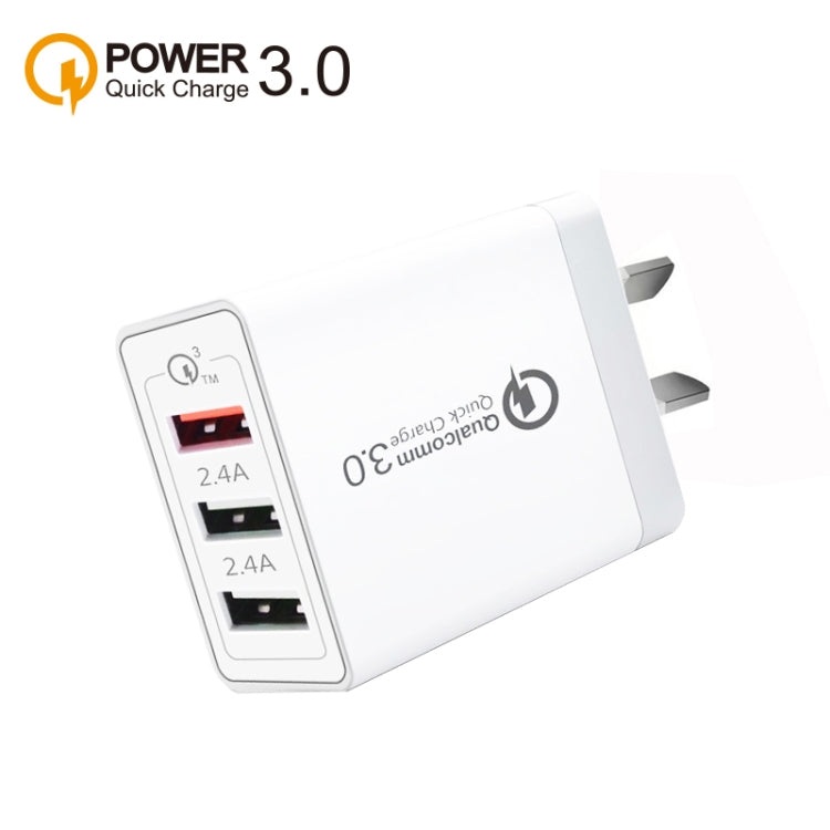 SDC-30W QC3.0 USB + 2 x USB2.0 Port Quick Charger with USB to 8 Pin Cable, AU Plug - USB Charger by PMC Jewellery | Online Shopping South Africa | PMC Jewellery | Buy Now Pay Later Mobicred