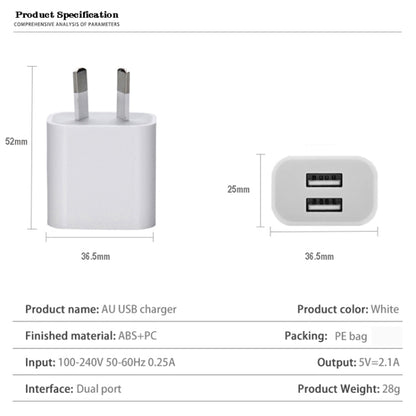 Mini Dual Port USB Charger with USB to 8 Pin Data Cable, AU Plug - USB Charger by PMC Jewellery | Online Shopping South Africa | PMC Jewellery | Buy Now Pay Later Mobicred