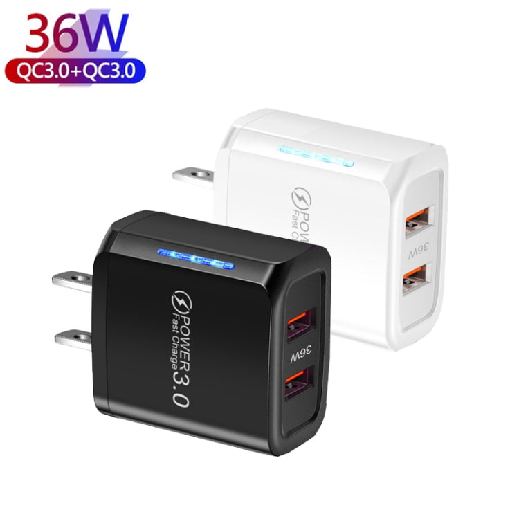 36W Dual Port QC3.0 USB Mobile Phone Charger Dual 18W Output, US Plug(White) - USB Charger by PMC Jewellery | Online Shopping South Africa | PMC Jewellery | Buy Now Pay Later Mobicred