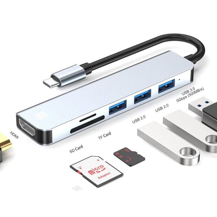 JUNSUNMAY 6 in 1 Type-C to 4K HDMI Docking Station Adapter USB-C Hub SD/TF Card Reader - USB HUB by JUNSUNMAY | Online Shopping South Africa | PMC Jewellery | Buy Now Pay Later Mobicred