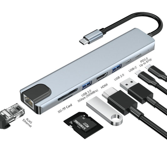 JUNSUNMAY 8 in 1 Type-C to 4K HDMI / Ethernet Docking Station Adapter PD Quick Charge Hub SD/TF Card Reader - USB HUB by JUNSUNMAY | Online Shopping South Africa | PMC Jewellery | Buy Now Pay Later Mobicred