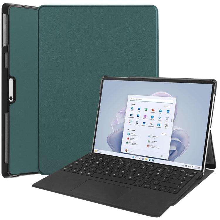 For Microsoft Surface Pro 9 JUNSUNMAY Custer Solid Color 3-Fold Stand Leather Tablet Case(Dark Green) - Microsoft by JUNSUNMAY | Online Shopping South Africa | PMC Jewellery