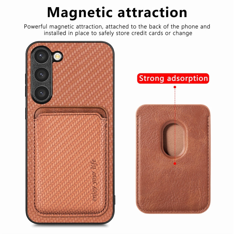 For Samsung Galaxy S23+ 5G Carbon Fiber Leather Card Magsafe Case(Brown) - Galaxy S23+ 5G Cases by PMC Jewellery | Online Shopping South Africa | PMC Jewellery