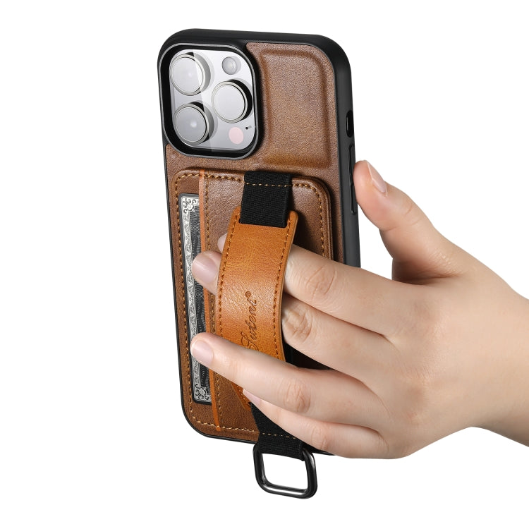 For iPhone 14 Pro Max Suteni H13 Card Wallet Wrist Strap Holder PU Phone Case(Brown) - iPhone 14 Pro Max Cases by Suteni | Online Shopping South Africa | PMC Jewellery