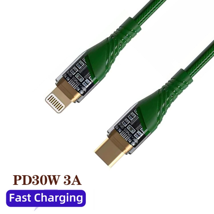 PD30W USB-C / Type-C to 8 Pin Transparent 3A Fast Charging Data Cable, Length: 1m(Green) - 2 in 1 Cable by PMC Jewellery | Online Shopping South Africa | PMC Jewellery | Buy Now Pay Later Mobicred