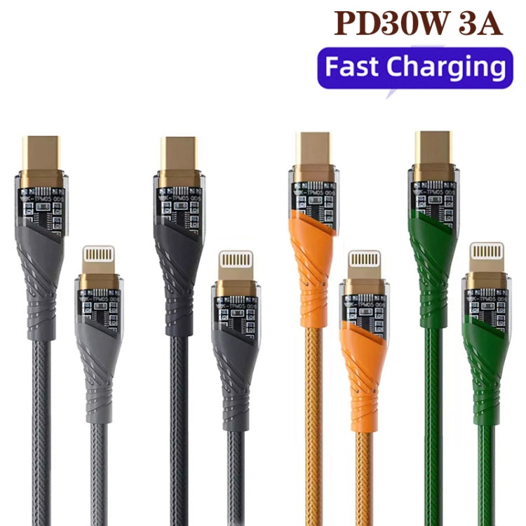 PD30W USB-C / Type-C to 8 Pin Transparent 3A Fast Charging Data Cable, Length: 1m(Green) - 2 in 1 Cable by PMC Jewellery | Online Shopping South Africa | PMC Jewellery | Buy Now Pay Later Mobicred