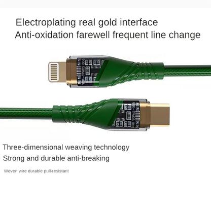 PD30W USB-C / Type-C to 8 Pin Transparent 3A Fast Charging Data Cable, Length: 1m(Green) - 2 in 1 Cable by PMC Jewellery | Online Shopping South Africa | PMC Jewellery | Buy Now Pay Later Mobicred