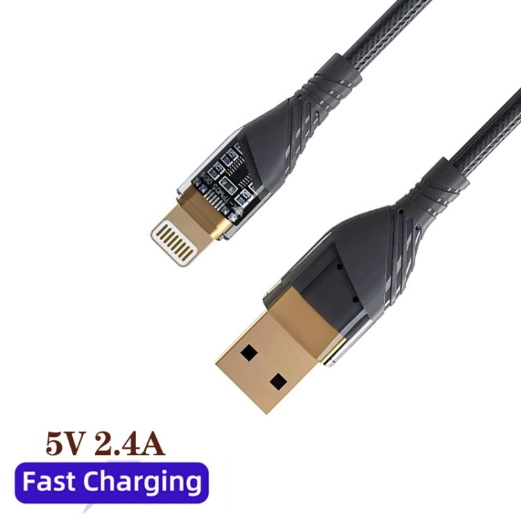 2.4A USB to 8 Pin Transparent Fast Charging Data Cable, Length: 1m(Black) - Normal Style Cable by PMC Jewellery | Online Shopping South Africa | PMC Jewellery | Buy Now Pay Later Mobicred