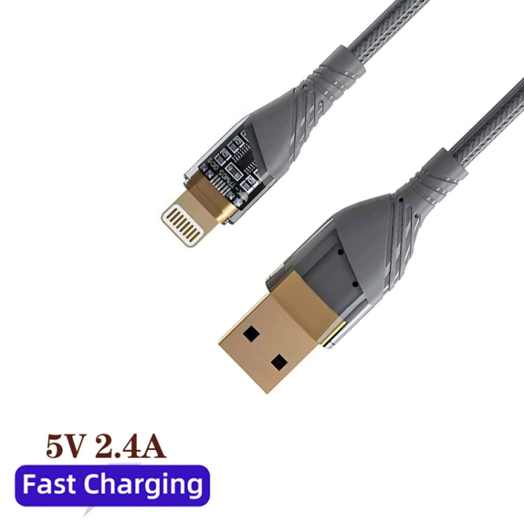 2.4A USB to 8 Pin Transparent Fast Charging Data Cable, Length: 1m(Grey) - Normal Style Cable by PMC Jewellery | Online Shopping South Africa | PMC Jewellery | Buy Now Pay Later Mobicred