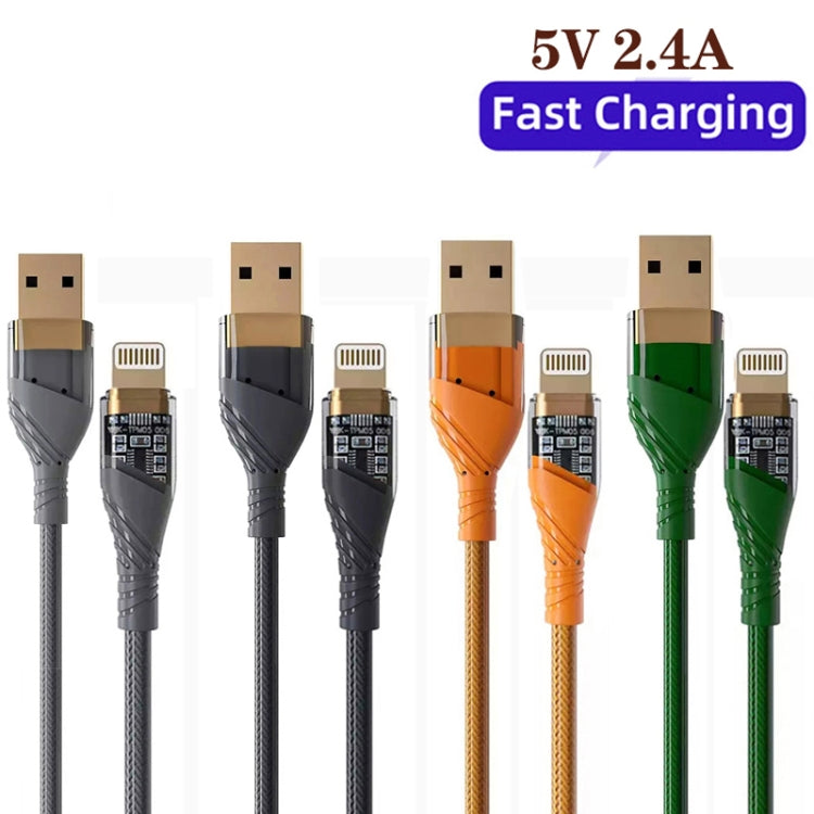 2.4A USB to 8 Pin Transparent Fast Charging Data Cable, Length: 1m(Orange) - Normal Style Cable by PMC Jewellery | Online Shopping South Africa | PMC Jewellery | Buy Now Pay Later Mobicred