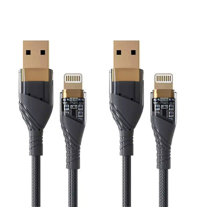 2pcs 2.4A USB to 8 Pin Transparent Fast Charging Data Cable, Length: 1m(Black) - Normal Style Cable by PMC Jewellery | Online Shopping South Africa | PMC Jewellery | Buy Now Pay Later Mobicred