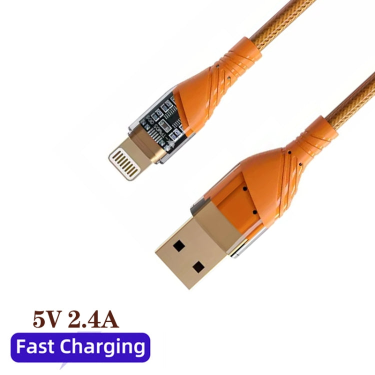 2pcs 2.4A USB to 8 Pin Transparent Fast Charging Data Cable, Length: 1m(Orange) - Normal Style Cable by PMC Jewellery | Online Shopping South Africa | PMC Jewellery | Buy Now Pay Later Mobicred