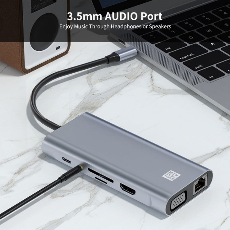 JUNSUNMAY 11 in 1 Type-C to 4K HDMI + VGA +RJ45 Docking Station Adapter PD Quick Charge Hub - USB HUB by JUNSUNMAY | Online Shopping South Africa | PMC Jewellery | Buy Now Pay Later Mobicred