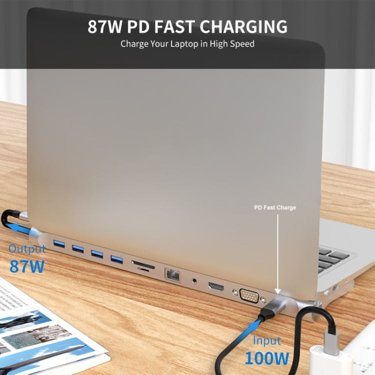 JUNSUNMAY 11 in 1 Multifunctional USB C Hub Docking Station Adapter SD/TF Card Reader - USB HUB by JUNSUNMAY | Online Shopping South Africa | PMC Jewellery | Buy Now Pay Later Mobicred