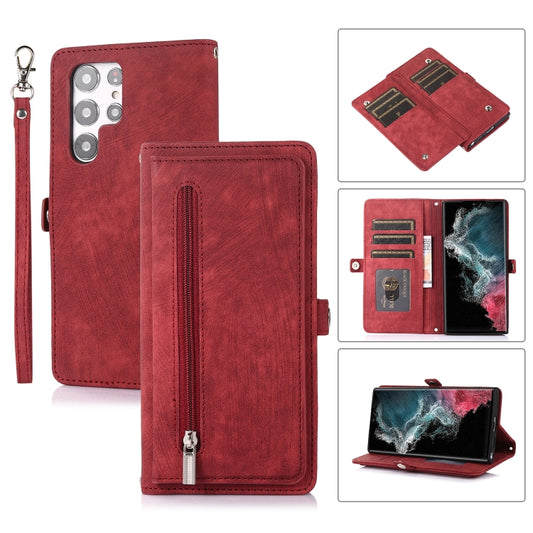 For Samsung Galaxy S22 Ultra 5G Zipper Card Slot Buckle Wallet Leather Phone Case(Red) - Galaxy S22 Ultra 5G Cases by PMC Jewellery | Online Shopping South Africa | PMC Jewellery