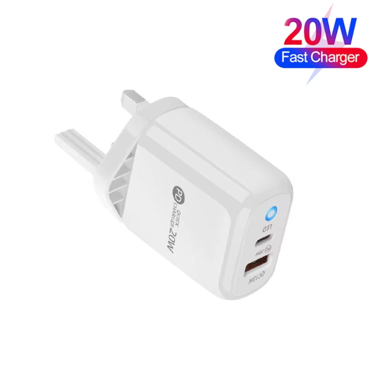 PD04 Type-C + USB Mobile Phone Charger with USB to 8 Pin Cable, UK Plug(White) - USB Charger by PMC Jewellery | Online Shopping South Africa | PMC Jewellery | Buy Now Pay Later Mobicred