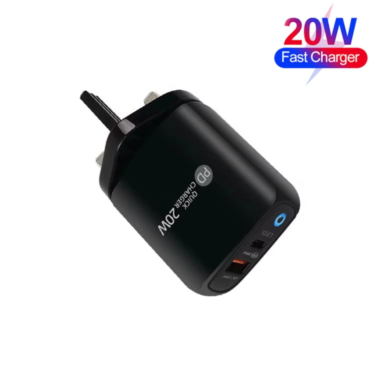 PD04 Type-C + USB Mobile Phone Charger with Type-C to 8 Pin Cable, UK Plug(Black) - USB Charger by PMC Jewellery | Online Shopping South Africa | PMC Jewellery | Buy Now Pay Later Mobicred