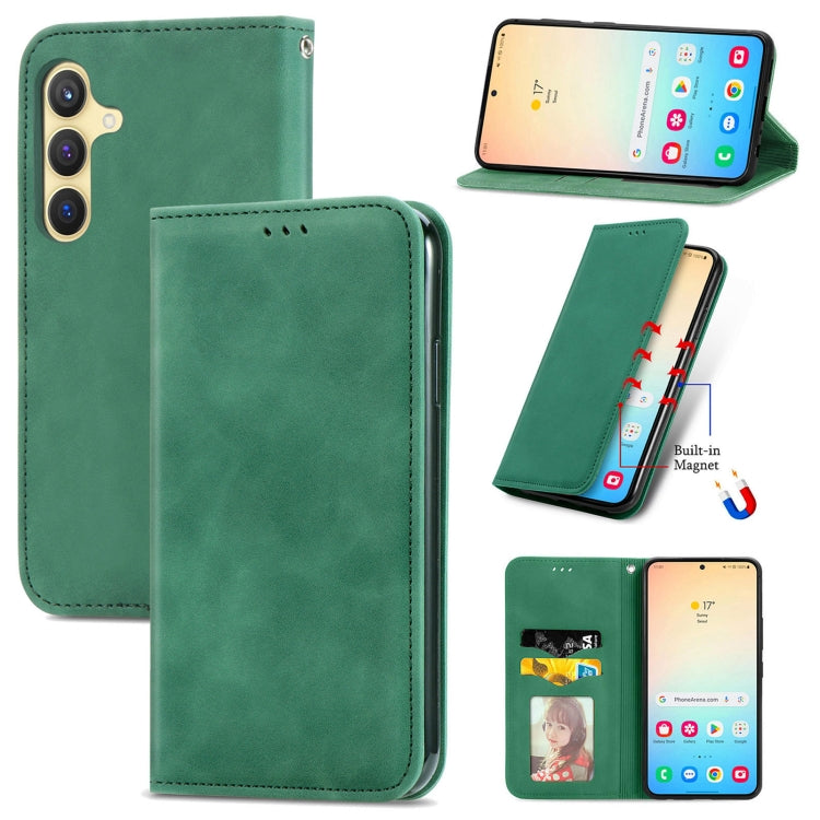 For Samsung Galaxy S25 5G Retro Skin Feel Magnetic Leather Phone Case(Green) - Galaxy S25 5G Cases by PMC Jewellery | Online Shopping South Africa | PMC Jewellery | Buy Now Pay Later Mobicred